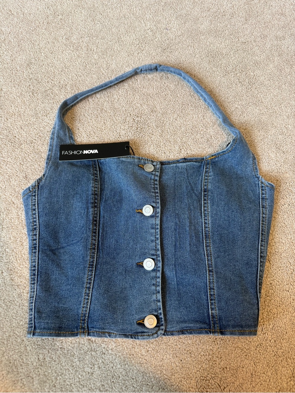 Fashion Nova Blue Denim Button-Front Tank Top